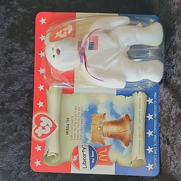 TY 2000 McDonald's Teenie Beanie America Trio Libearty the Bear - Picture 1 of 4